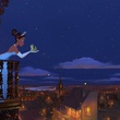tiana au balcon avec la grenouille