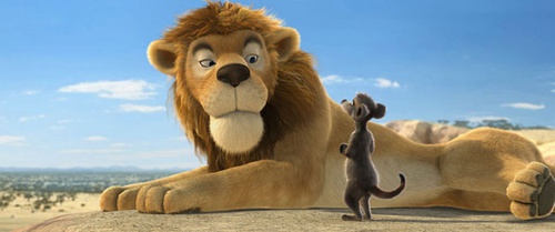 un lion et un chien de prairie