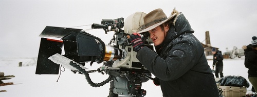Quentin Tarantino sur le tournage du film "Les Huit Salopards"
