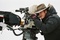 Quentin Tarantino sur le tournage du film "Les Huit Salopards"