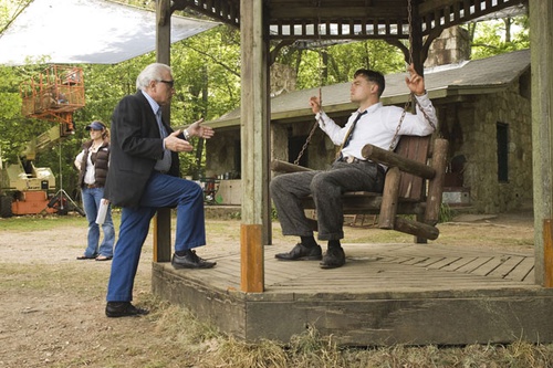 martin scorsese et leonardo dicaprio lors du tournage