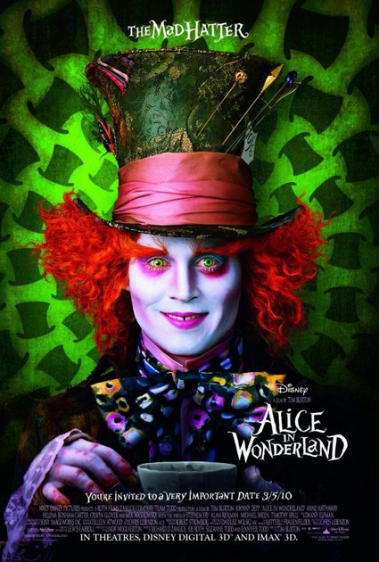 affiche américaine du film alice in wonderland le chapelier fou