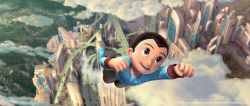 astro boy grimpant dans le ciel